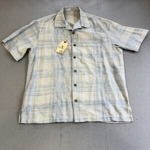 Caribbean Pure Silk Button Up Shirt Mens Medium Casual Plaid Vacation Hawaiian